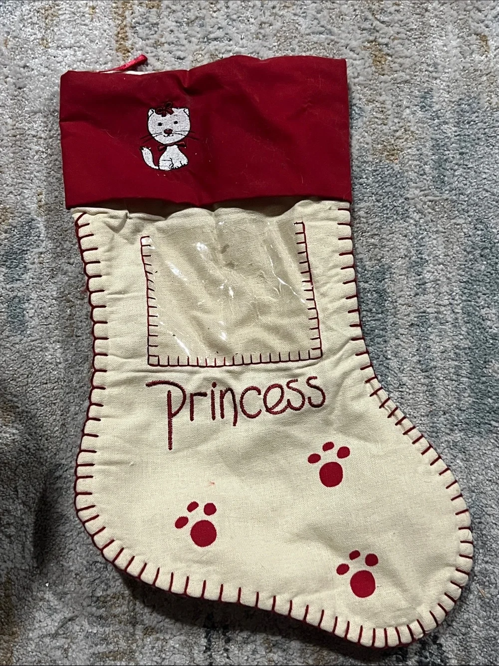 Princess Cat Christmas Stocking - Cream and Red pet z95